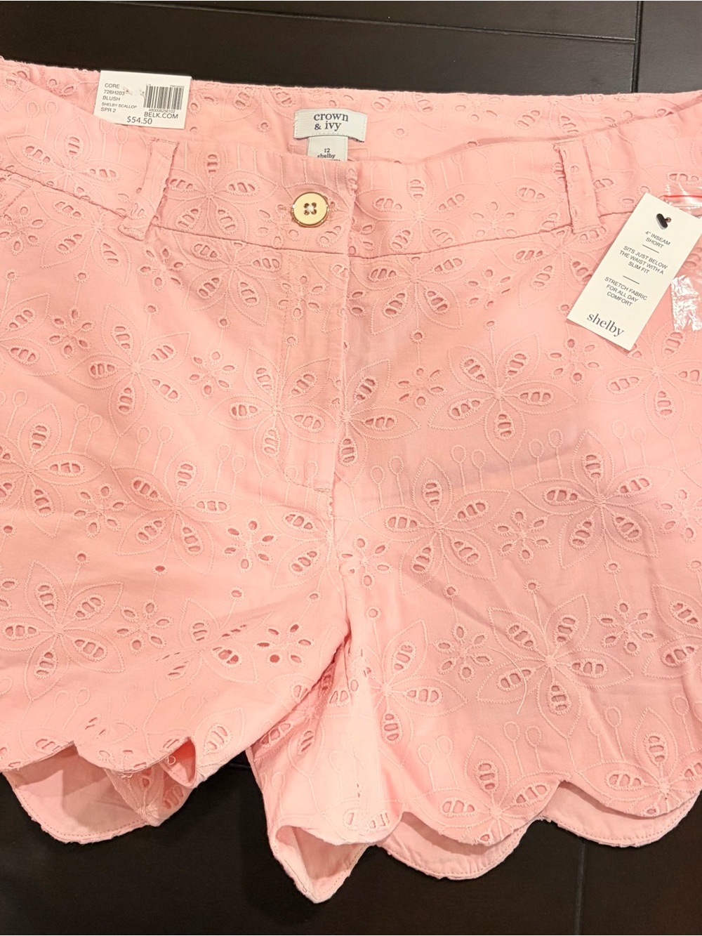 crown & ivy Pink Eyelet Scalloped Hem Shorts